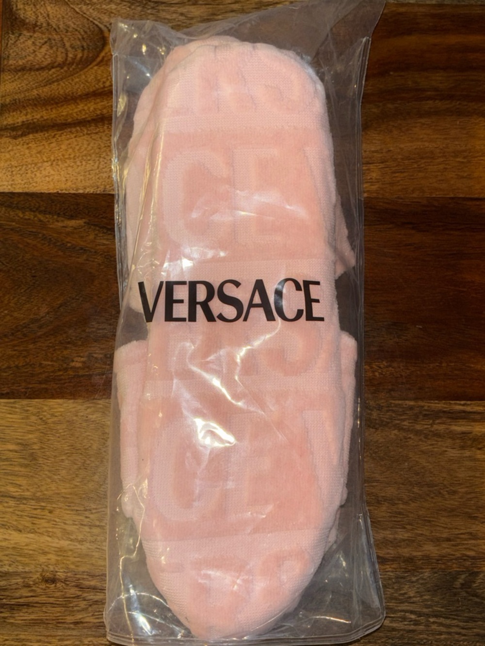 Versace Pink Rosa Allover Baroque Bath Slippers XL Authentic - Picture 3 of 5